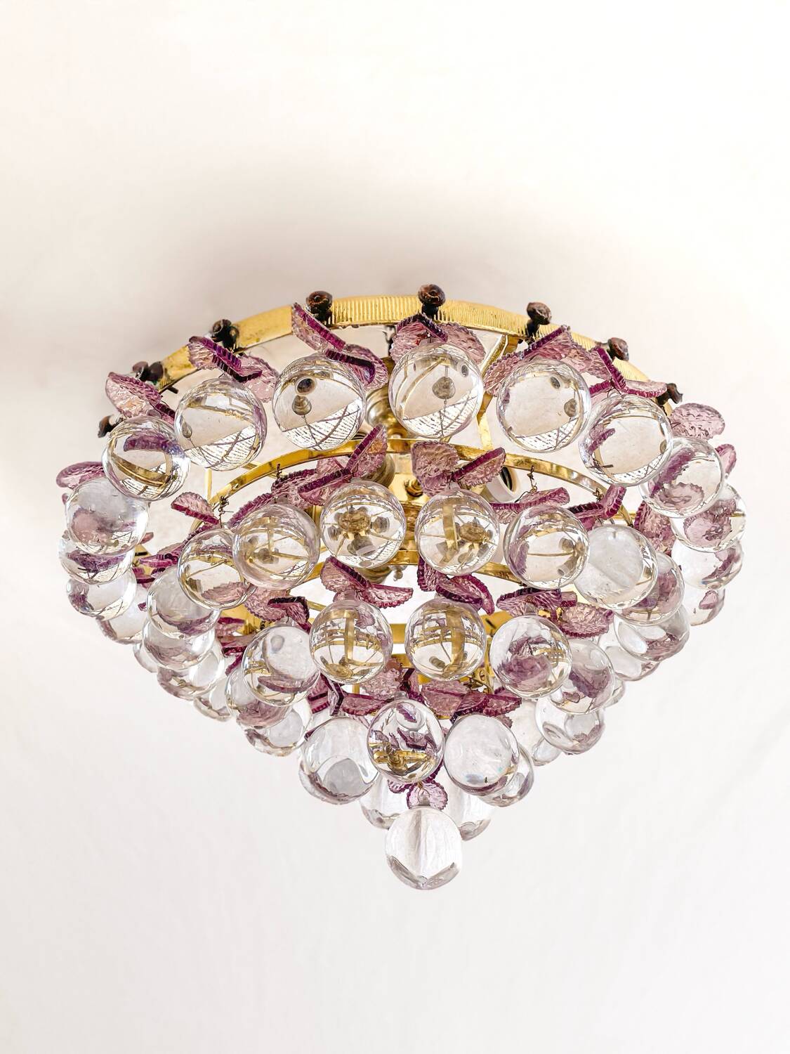 Suspension vintage en verre de Murano – grappes de raisin et feuilles