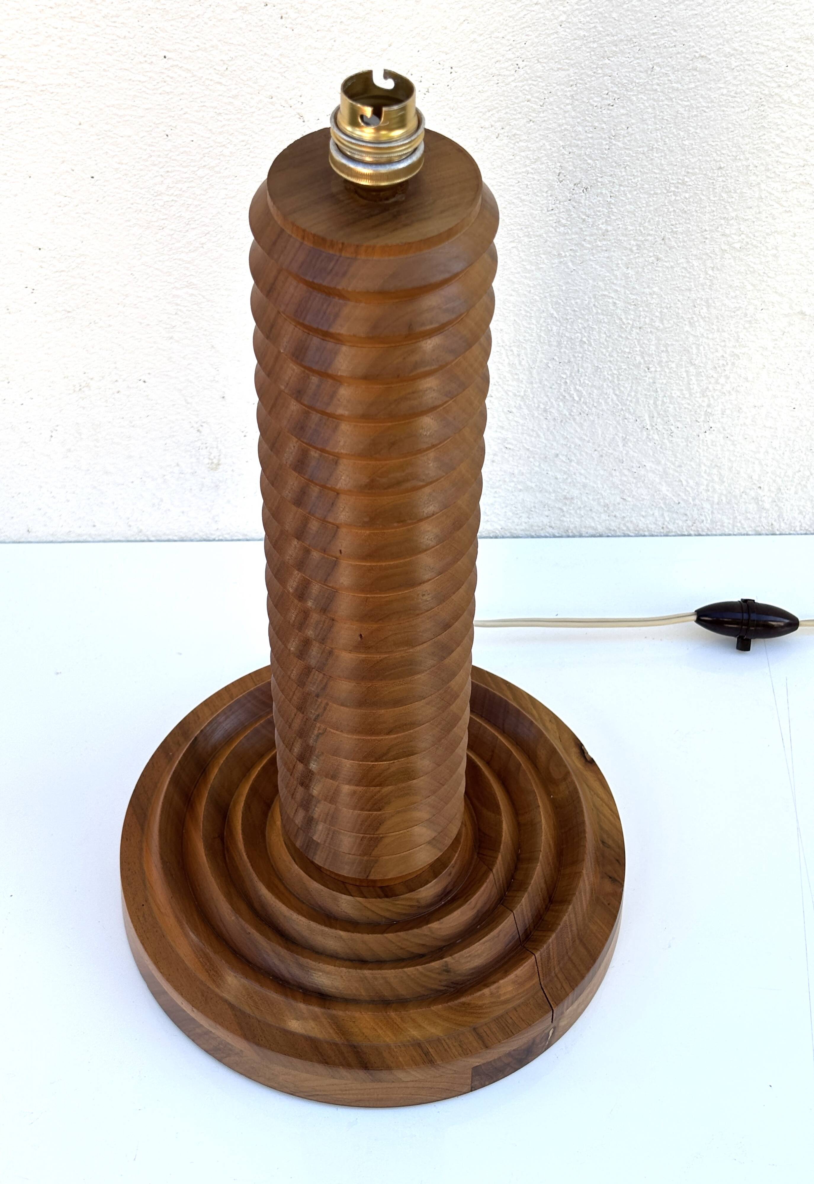 Vintage turned wood lamp base by Charles Dudouyt from the 1940s-1950s.
