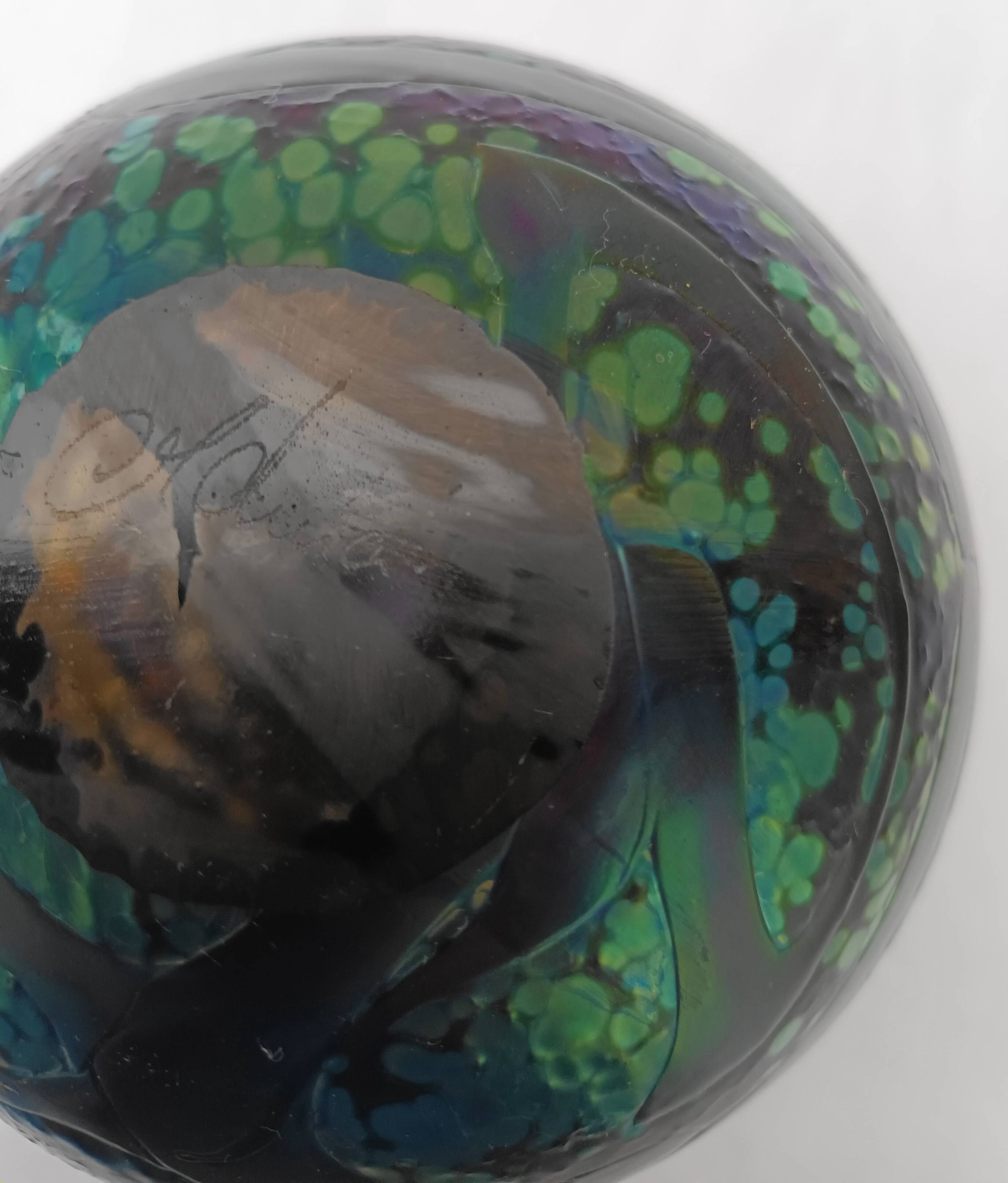 Murano glass ball vase signed Melina