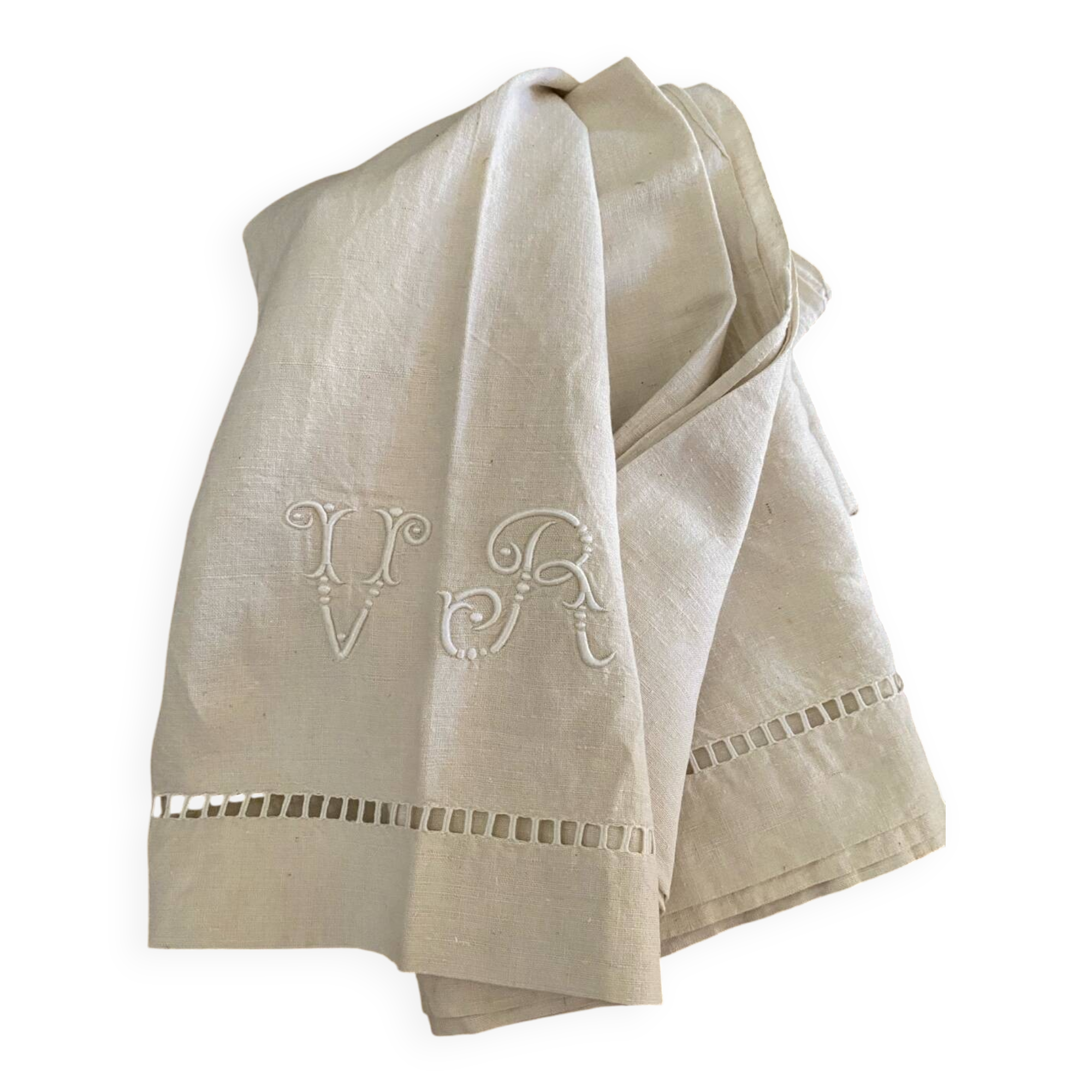VR monogrammed cotton and linen sheet, 1900s