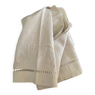 VR monogrammed cotton and linen sheet, 1900s