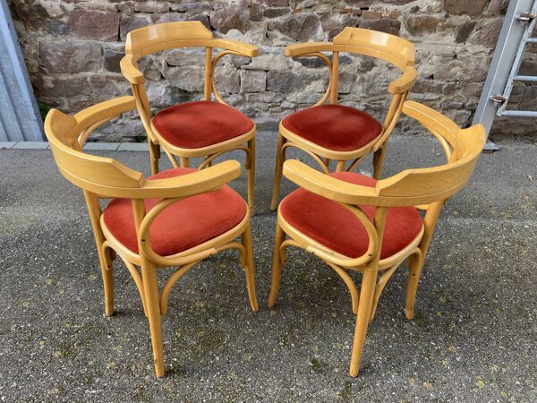 4 chaises Fauteuils restaurant bois courbé vintage 80s French bistro bentwood a