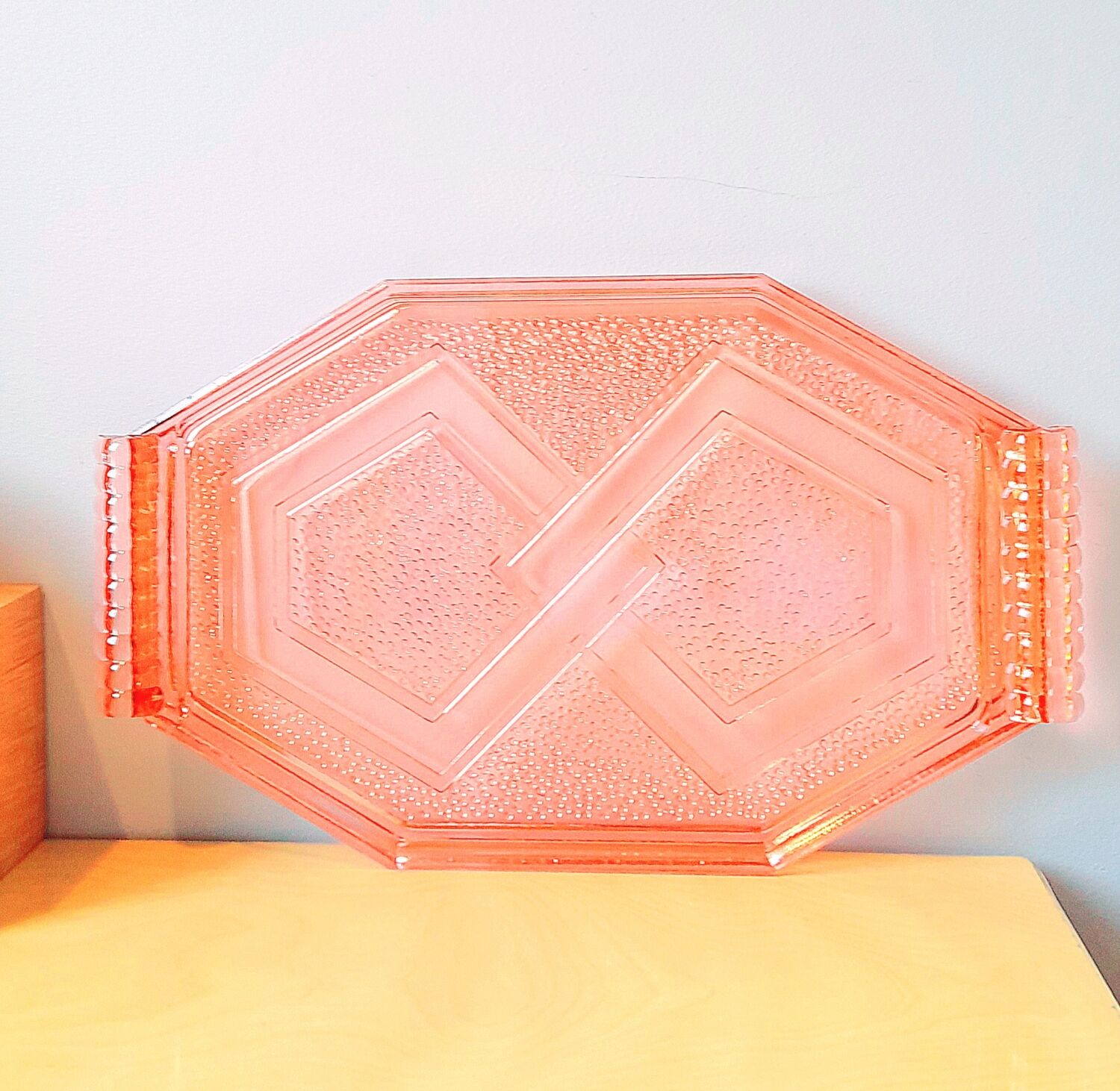 Art Deco pink glass top