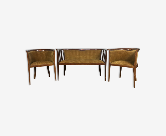 Salon anglais paire de bergères et banquette