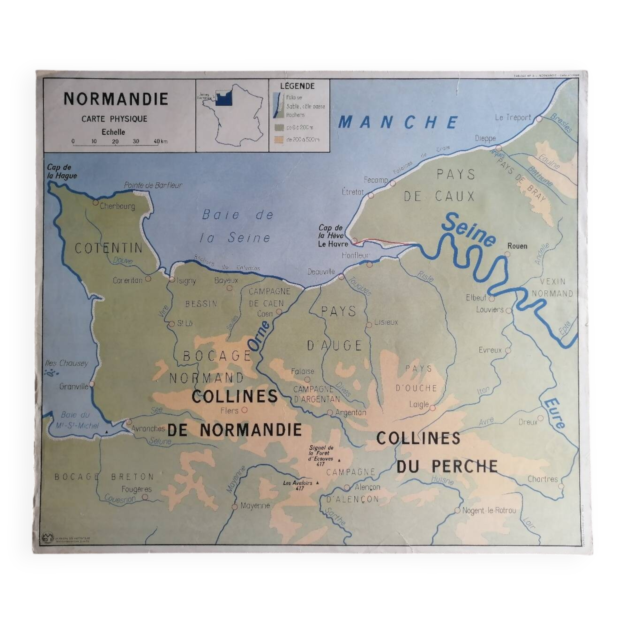 Vintage school map mdi FRANCE Normandy Paris Basin