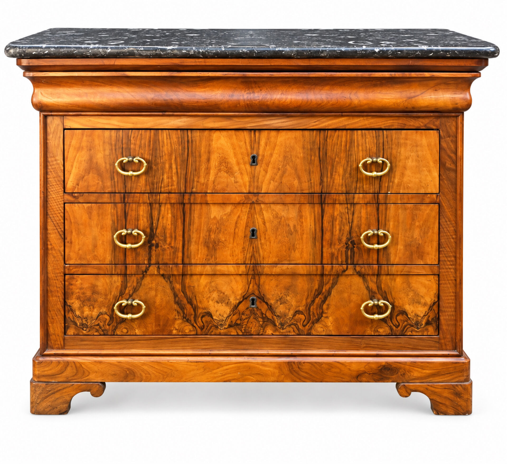 Louis-Philippe style secretary chest of drawers from the 19th century with walnut burl veneer.