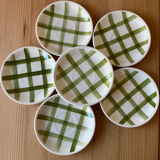 6 green and white checked coffee cups Moulin des Loups