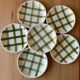 6 green and white checked coffee cups Moulin des Loups