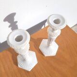 Pair of antique Italian ceramic candlesticks.