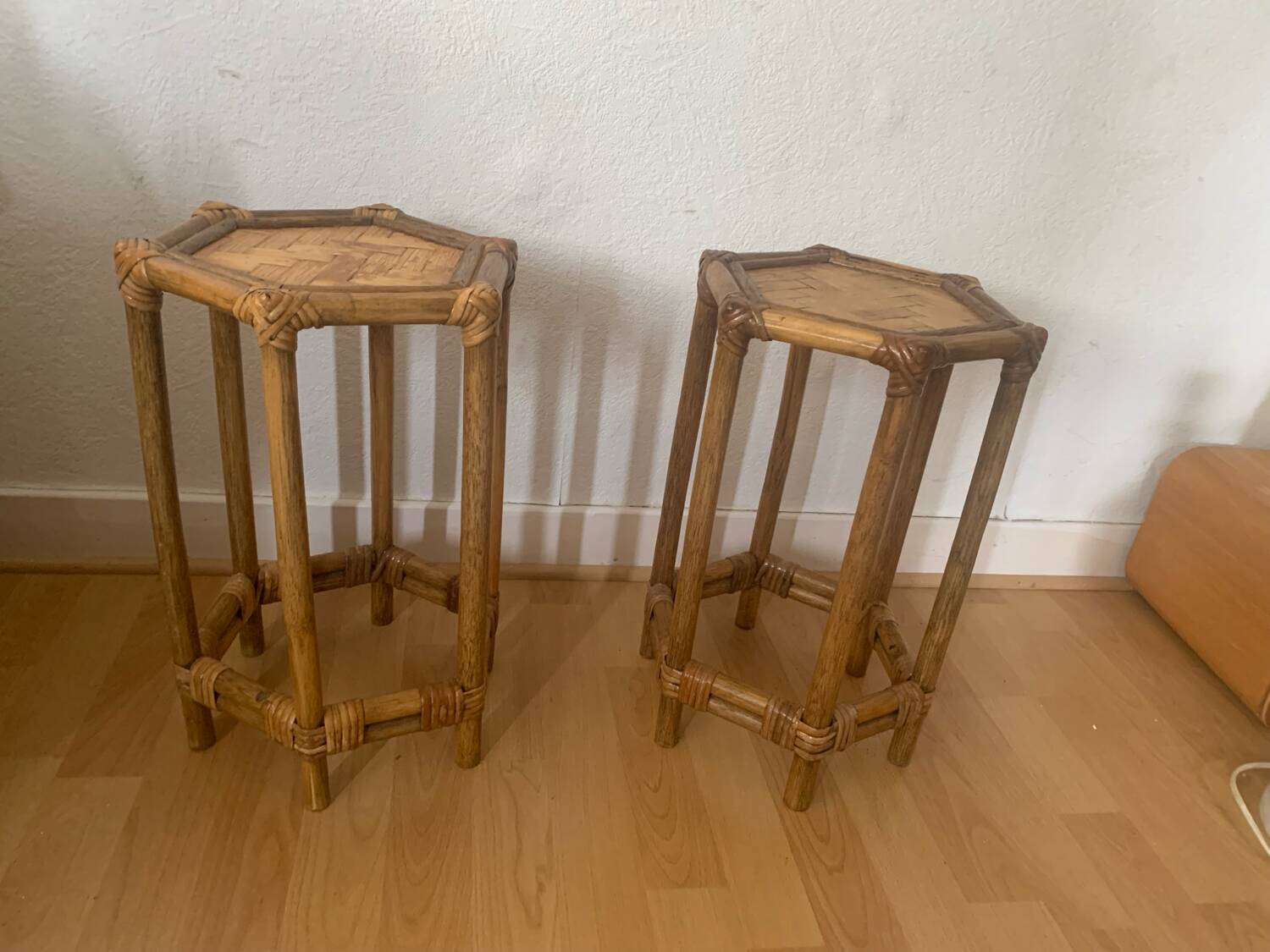 Pair of rattan bedside tables