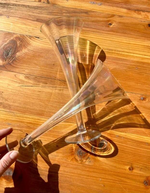 2 large iridescent champagne flutes