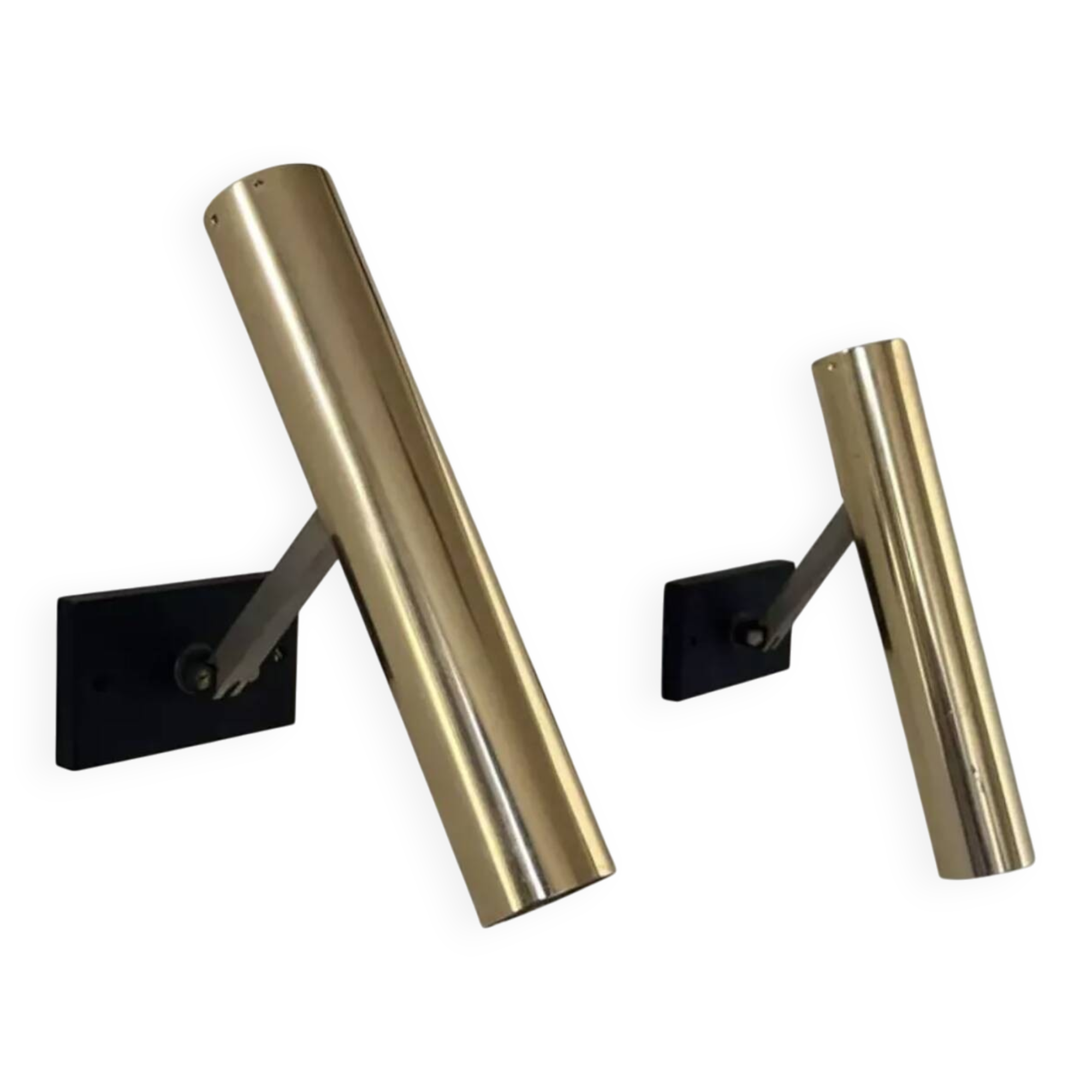 Pair of vintage modernist brass wall lights, France 1970s