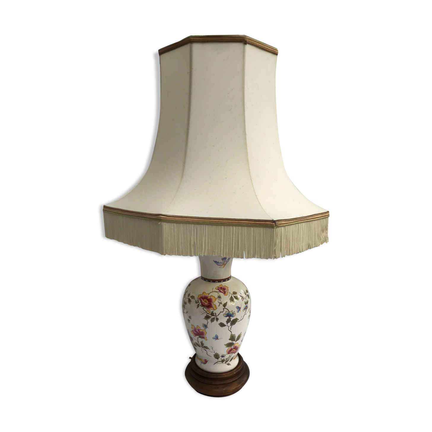 Former Moustiers ceramic lamp - wood base - abat-day vintage beige fabric