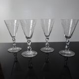 Set of 4 vintage engraved crystal port glasses 20th century
