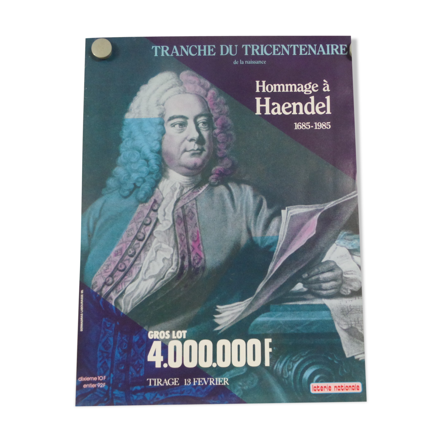 Original national lottery poster tricentennial tribute to Handel 1985