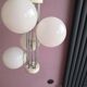 Vintage chandelier 5 opaline glass balls + 2 Space Age Mid-Century wall lights