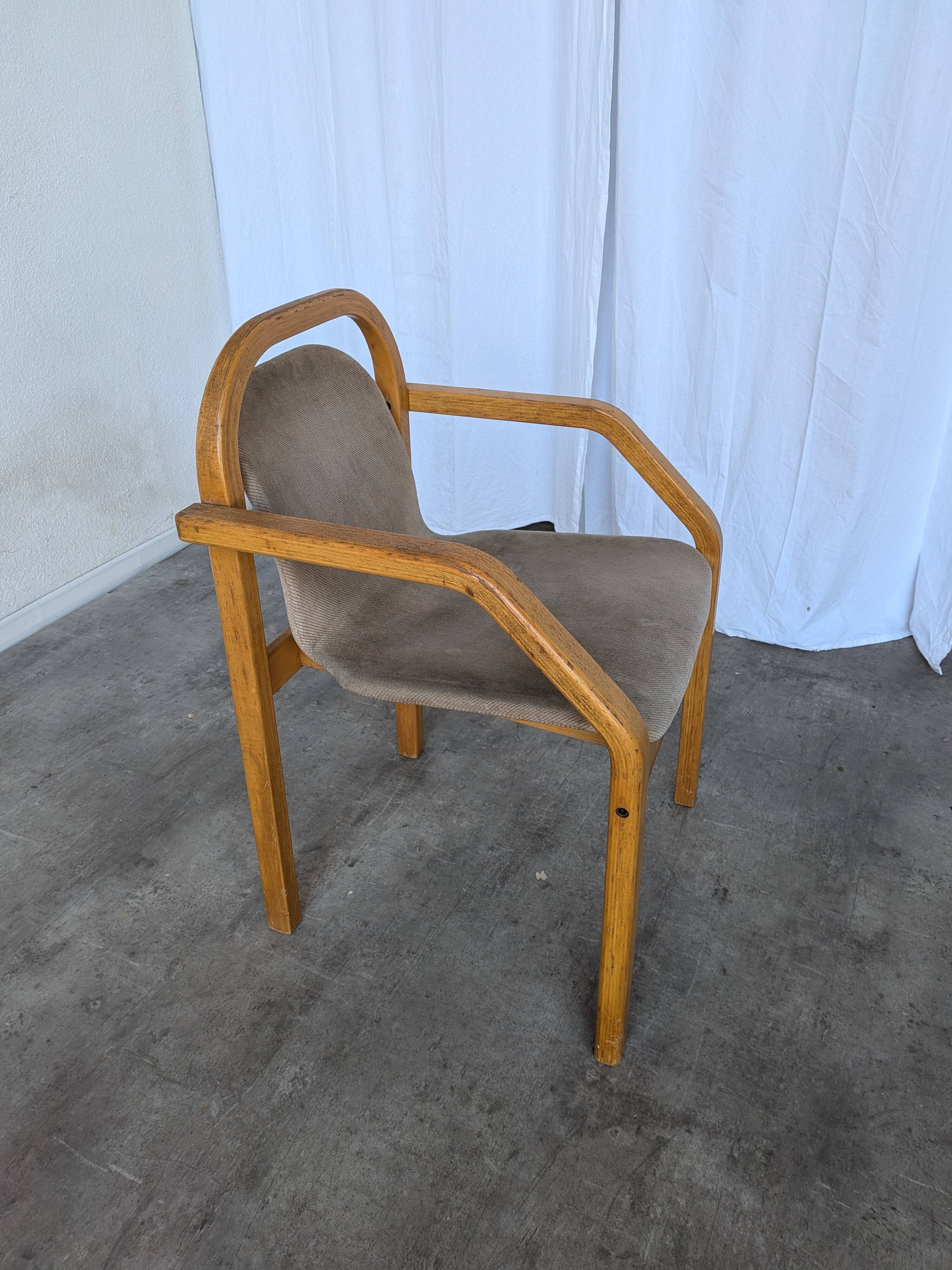 Vintage Beech Wood Dining Chair: 1970s Space Age Gray Fabric