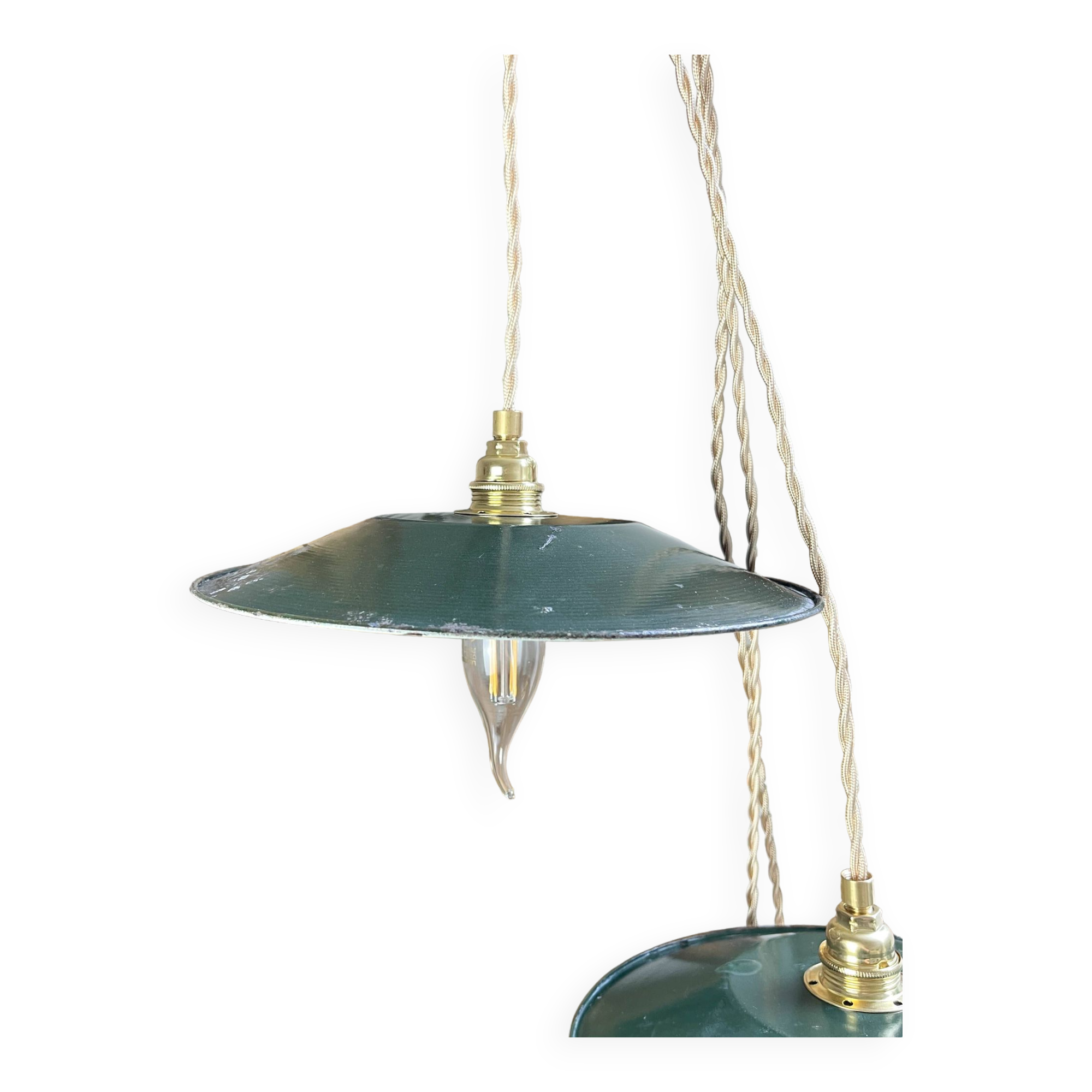 Vintage lampshade in green enamelled sheet metal, customizable