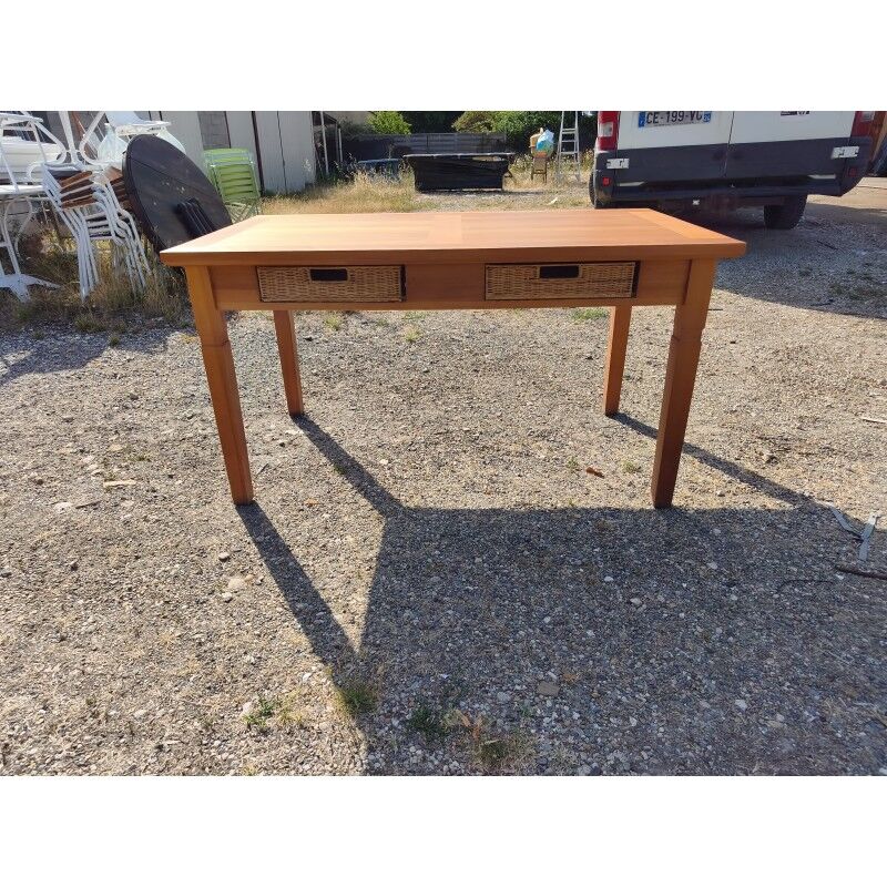 Table vintage en pin et osier