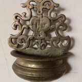 19th century antique holy water font brass bronze IHS