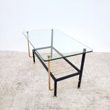 Asymmetrical coffee table 1960 glass and brass