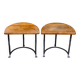 Pair of wrought iron and oak side tables, France, 1930.