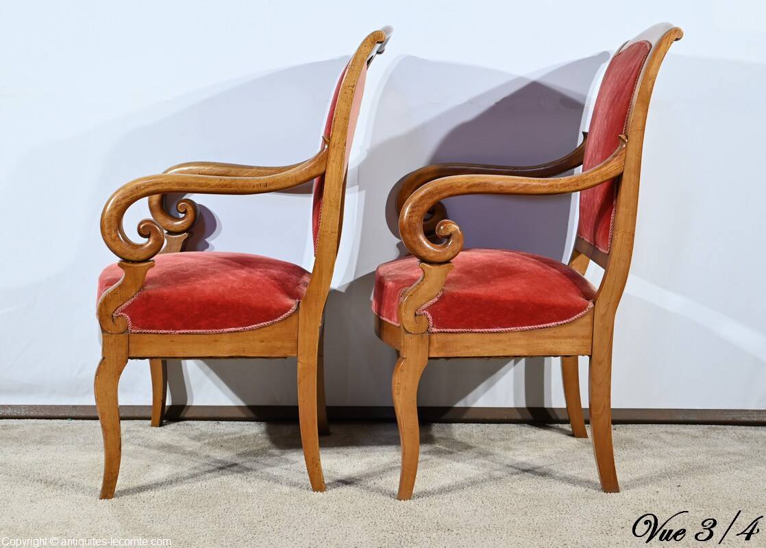 Pair of Cherry Wood Armchairs, Louis Philippe Period – 1st Part 19th
