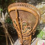 Fauteuil emmanuelle vintage et 2 poufs