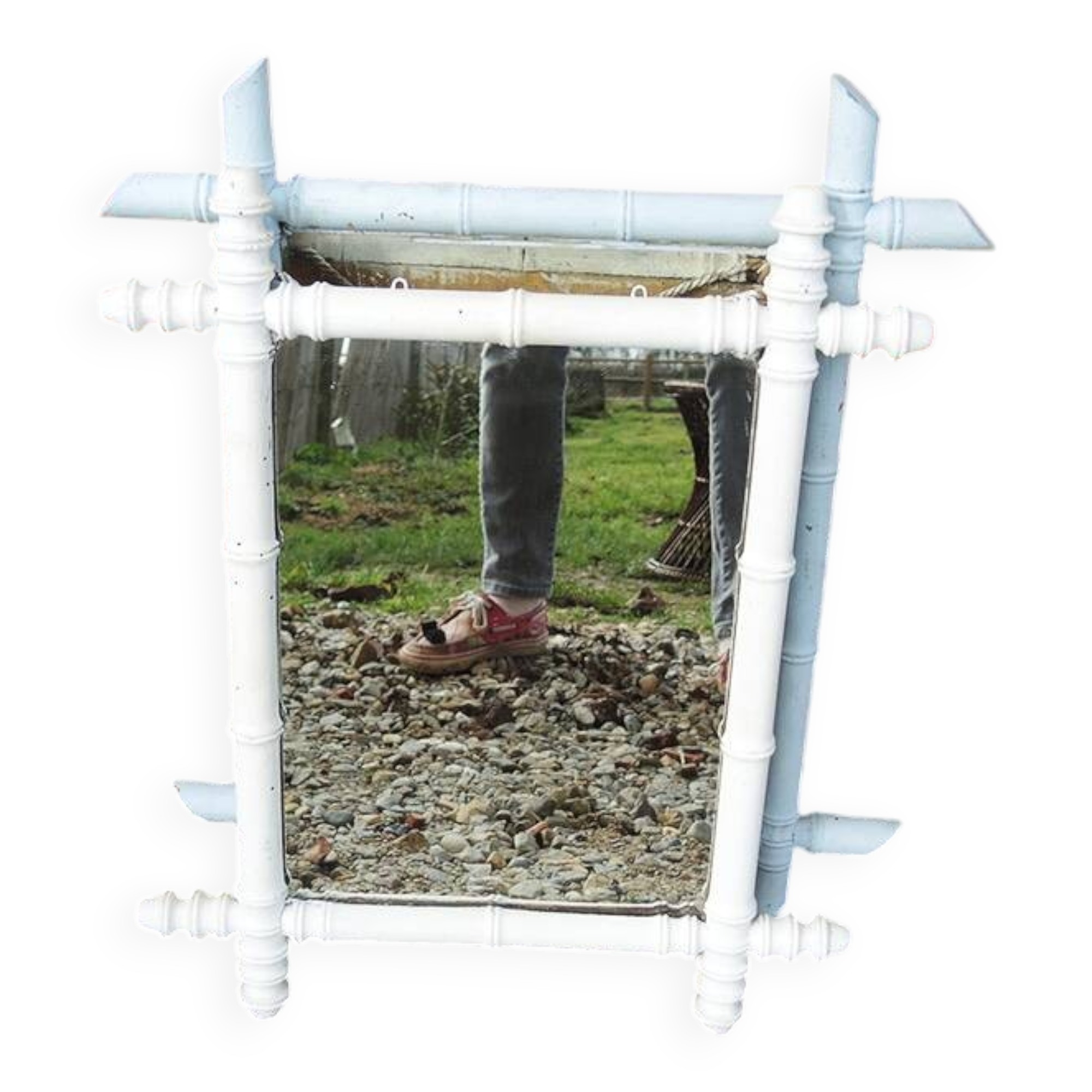 2 Antique Painted Faux Bamboo Mirrors