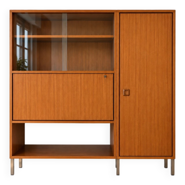 Bibliothèque vitrine scandinave pieds chromés vintage