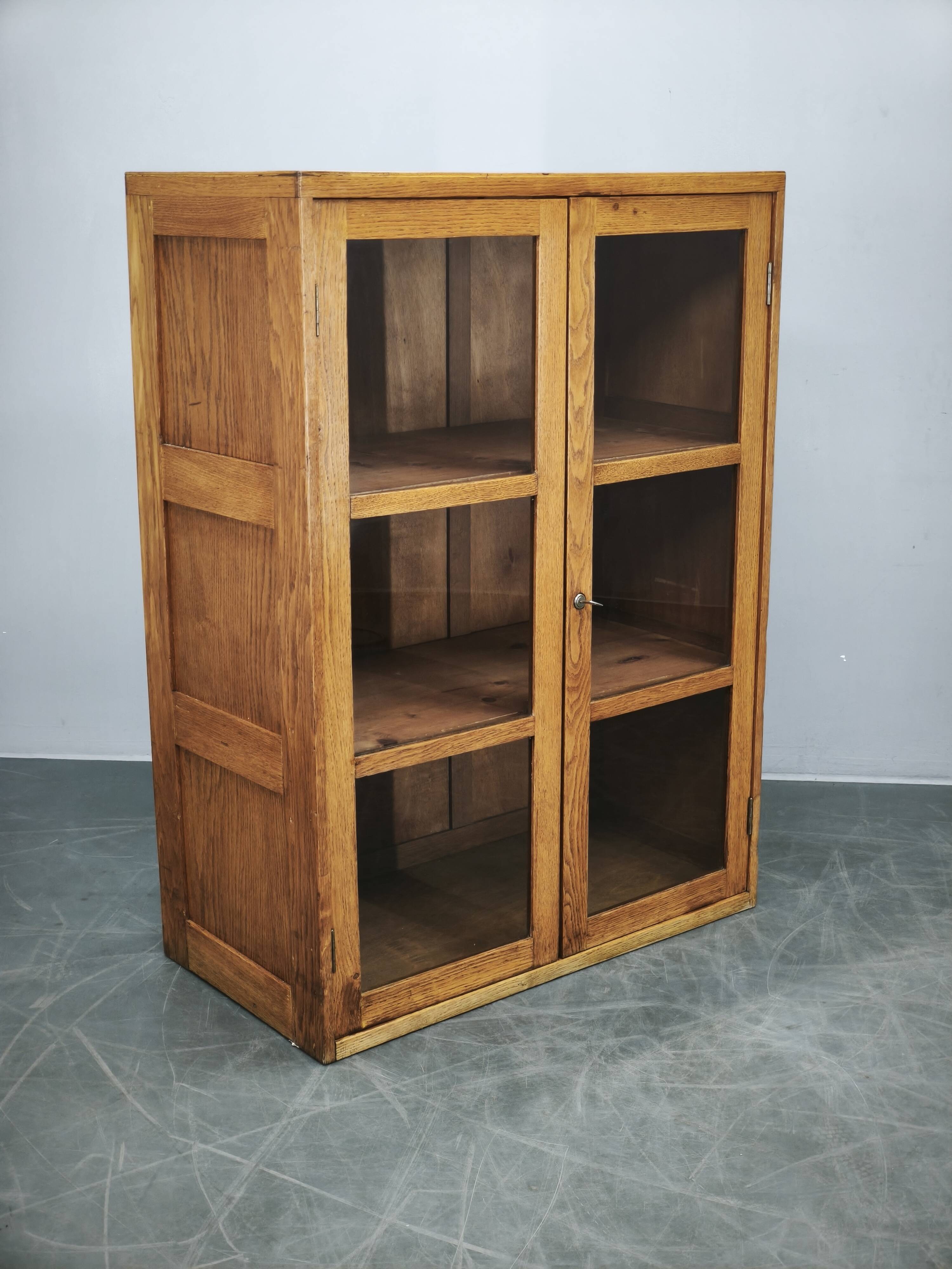 1930s Czech Oak Glass Bookcase from a Baťa Factory
