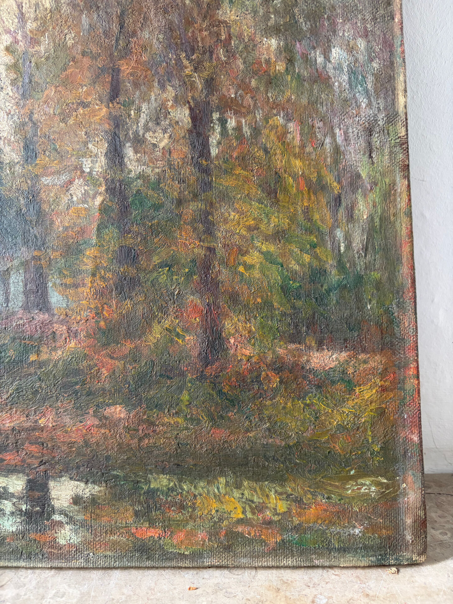 Huile sur toile  "Rivière dans les bois"