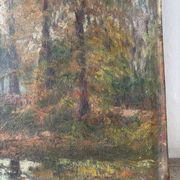Huile sur toile  "Rivière dans les bois"