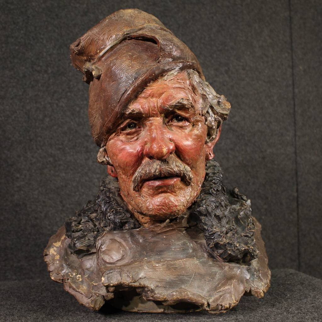 Italian terracotta sculpture of a fisherman from the 20th century