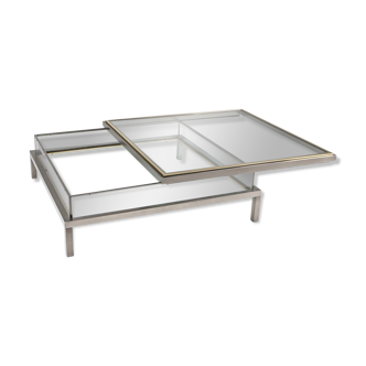 Maison Jansen sliding coffee table in chrome and brass - 1970s