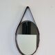 Florentine Oval Leather Mirror in Brass by Jacques Adnet, 1960s