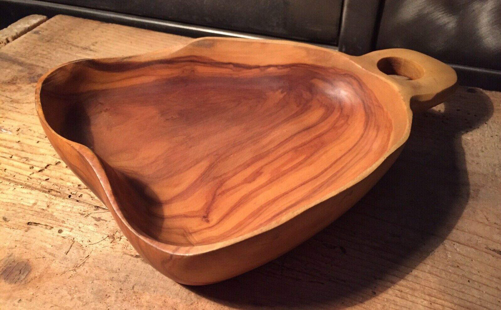 Empty wooden pocket signed Tony Bain Vallauris 50s