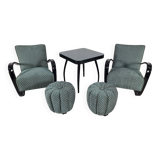 H 269 Lounge Chairs, table and poufs by Jindřich Halabala for Up Zavody, 1940s, Set of 5