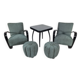 H 269 Lounge Chairs, table and poufs by Jindřich Halabala for Up Zavody, 1940s, Set of 5