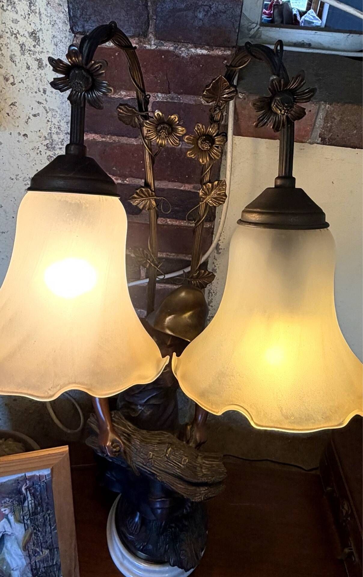 Art Nouveau lamp signed Rousseau – Large woman sculpture –