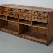 Vintage rustic German pine apothecary cabinet / shop counter, 1930s