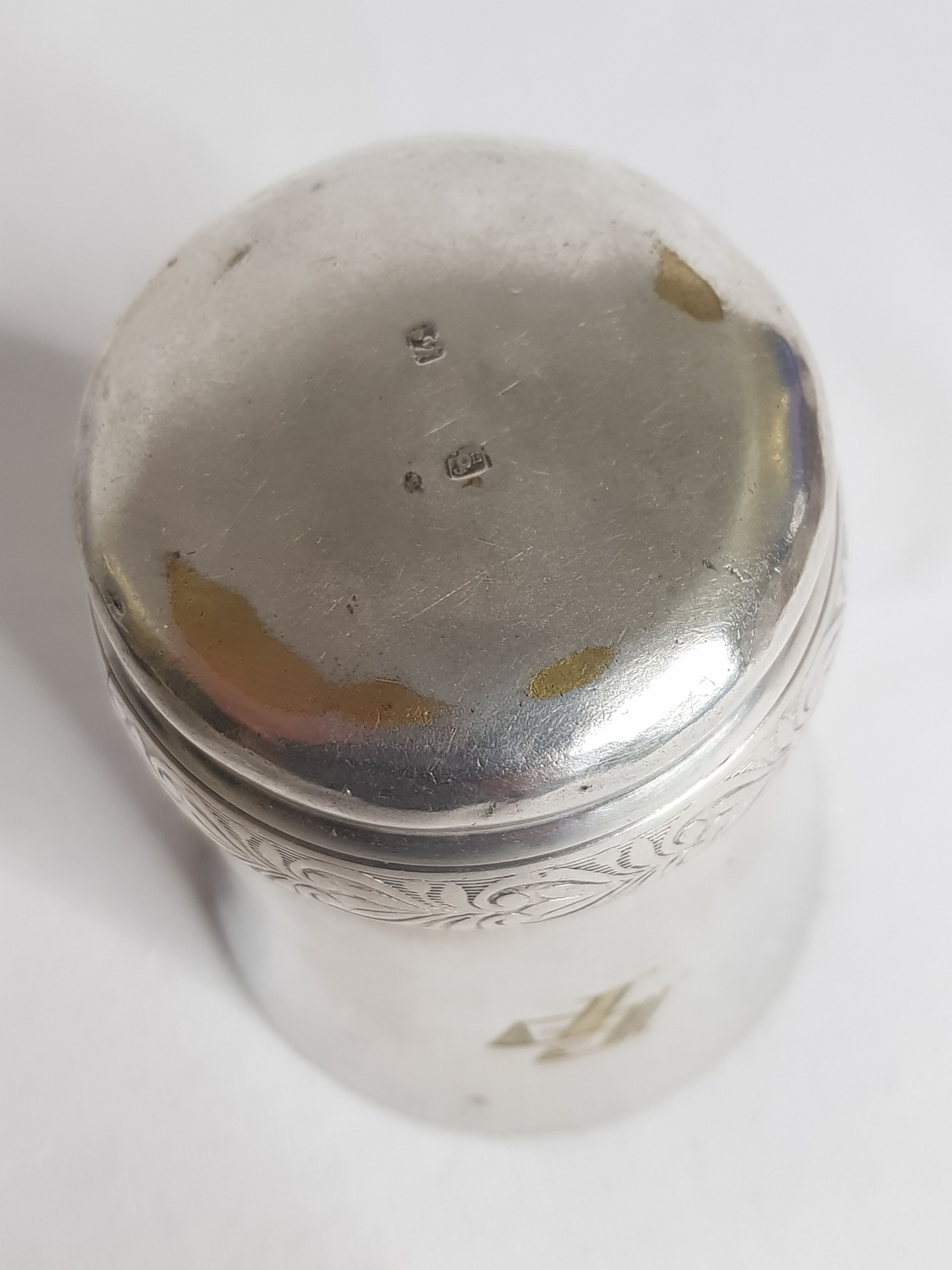 Art Deco-style old silver metal Timbale monogrammed LP