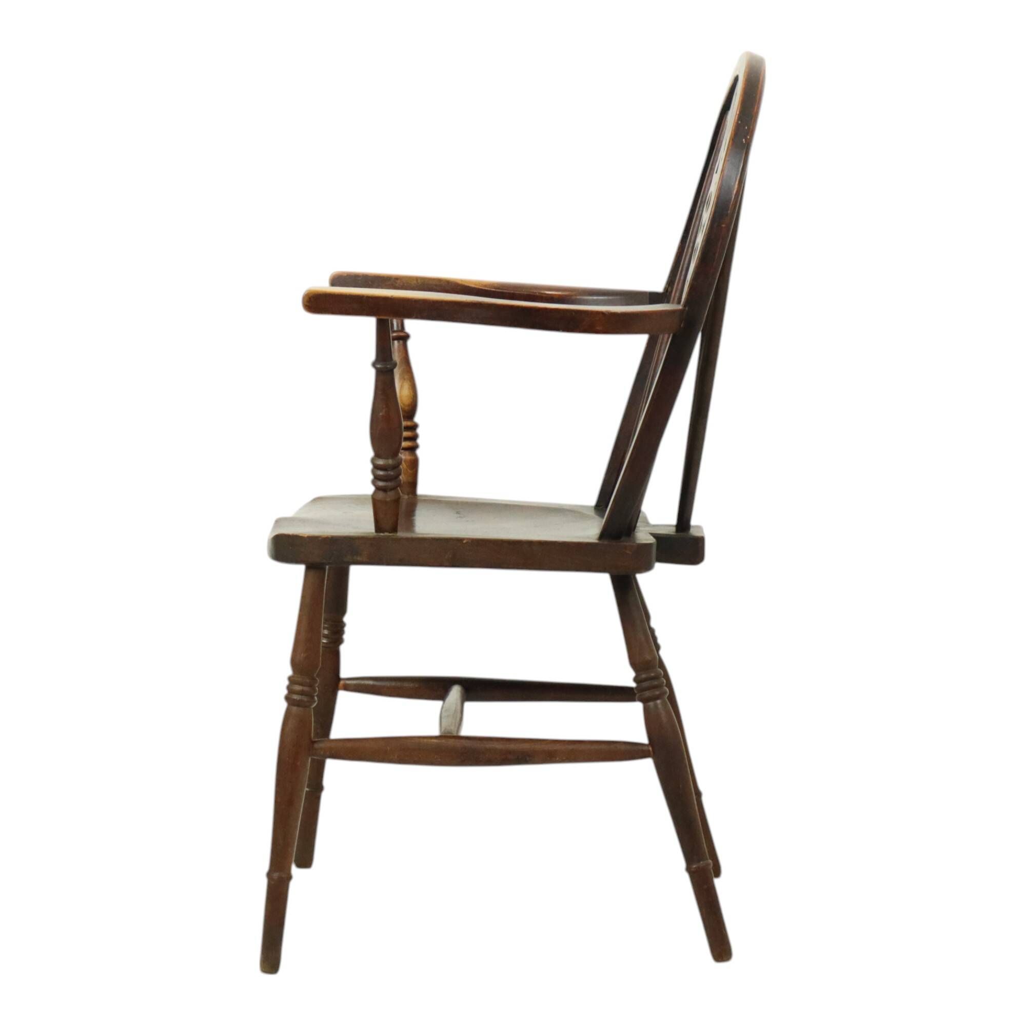 Chaise Windsor ancienne en bois de hêtre et d'orme avec dossier à roulettes, XIXe siècle