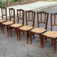 6 vintage solid oak wood dining room chairs with art deco straw