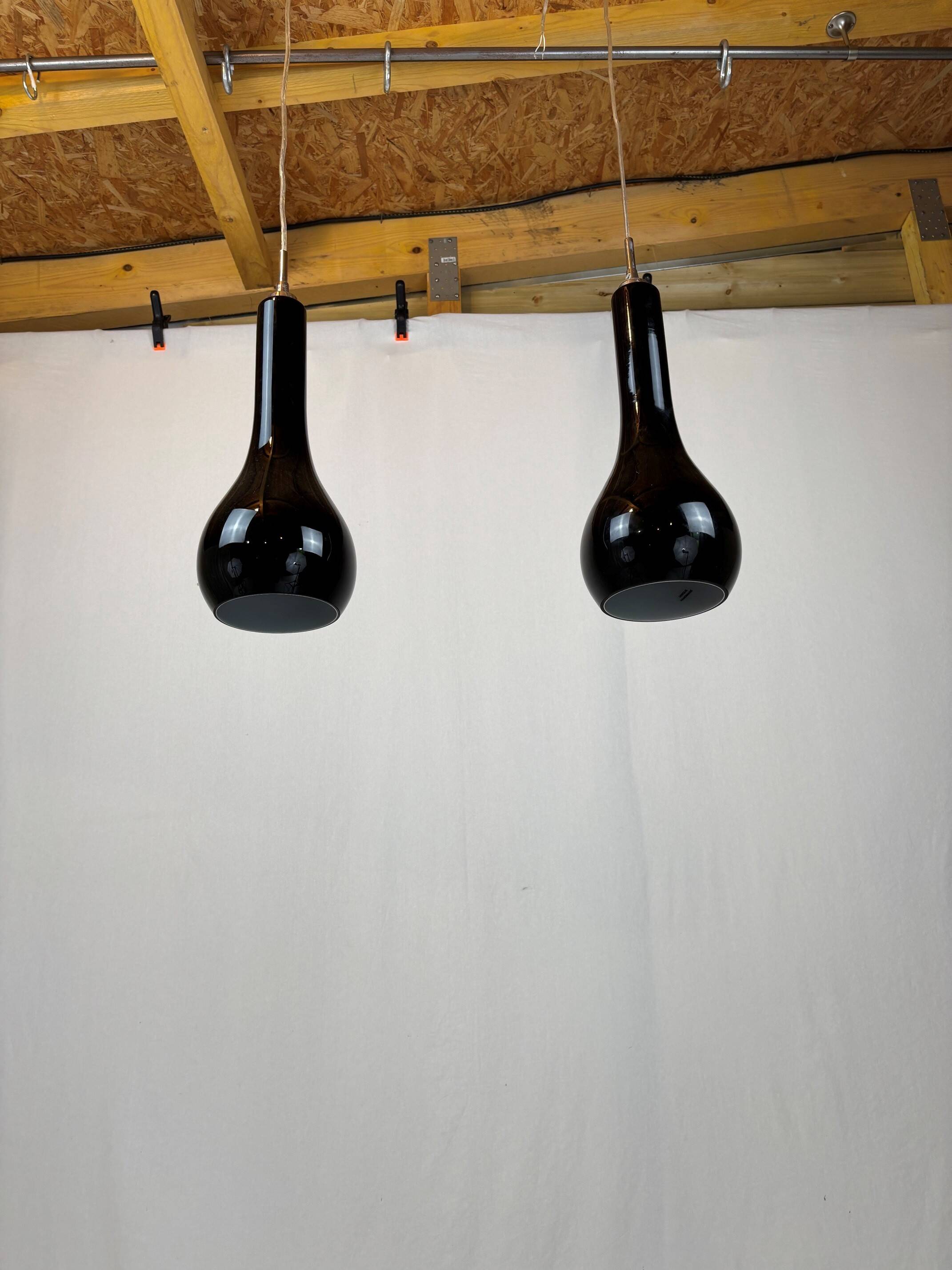 pair of black glass pendants - Denmark 80s/90s