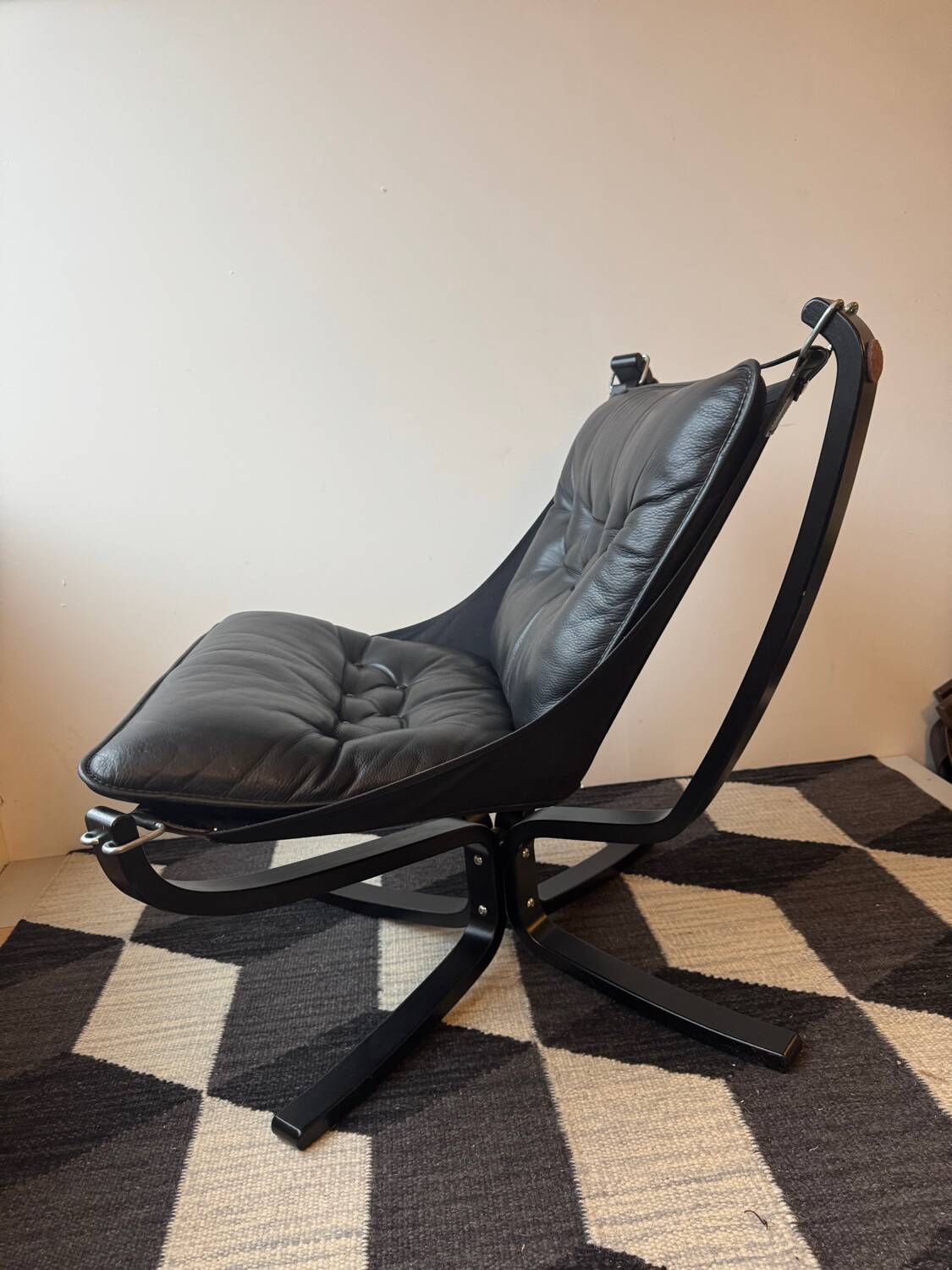 "Lounge chair 'Falcon' in black leather by Sigurd Ressel, Norway"