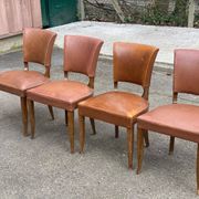 4 chaises art déco bois massif et cuir marron 1930