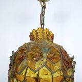 Brutalist Hammered Glass Chandelier by Longobard, Italy, 1970s