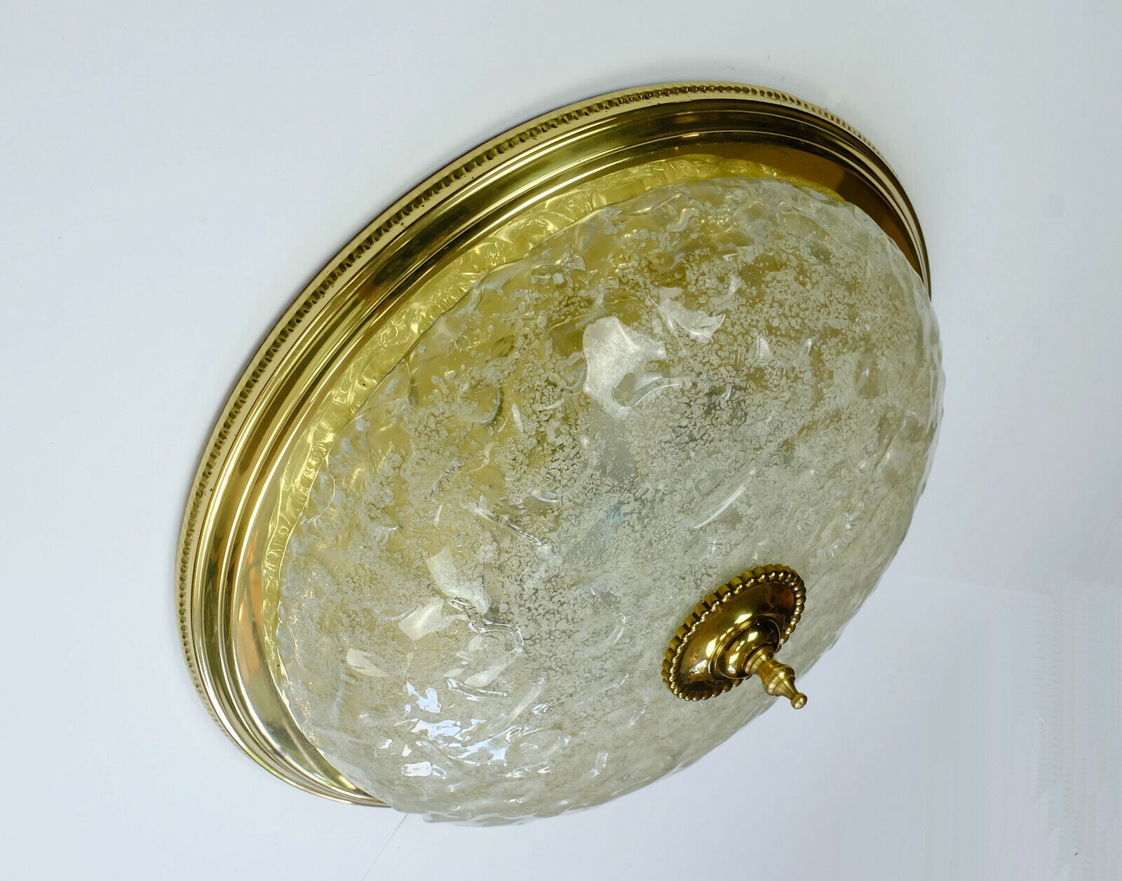 large vintage mid century ice glass and brass CEILING LAMP