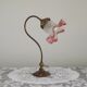 French Art Nouveau Brass Goose Neck Table Lamp White & Pink Glass Shade